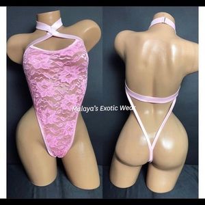Baby pink lace thong romper